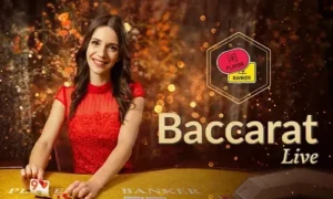 Baccarat game with live dealers, real-time stats, and multiple elegant betting tables.